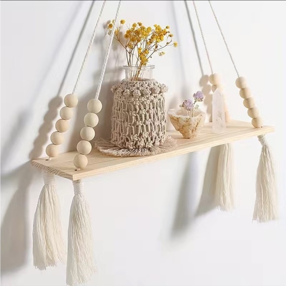 kristine’s closet Other - 🎁 1 pc Hanging Wood Beaded Shelf Wall Decoration Hanging Plant Floating Shelf